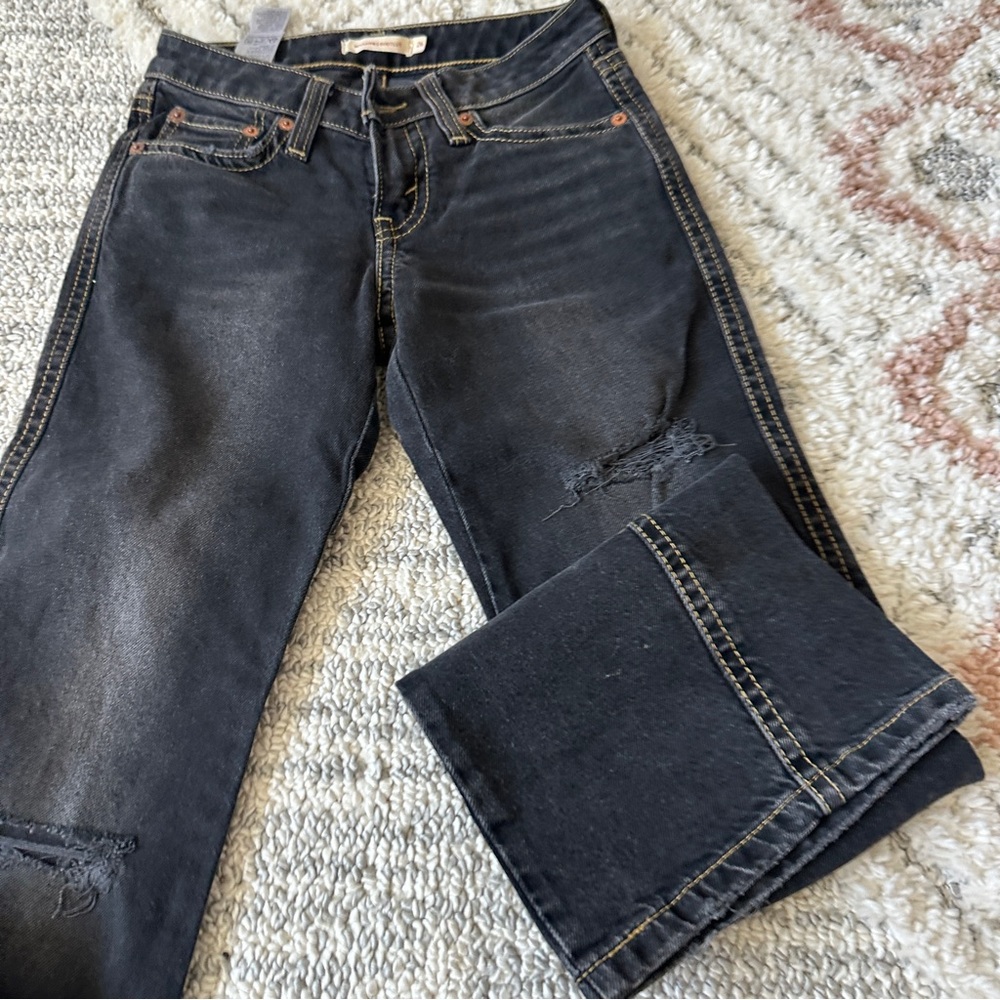 Levi’s Noughties Low Rise Bootcut Jeans Black Distressed Button Flap Pockets - Picture 13 of 15
